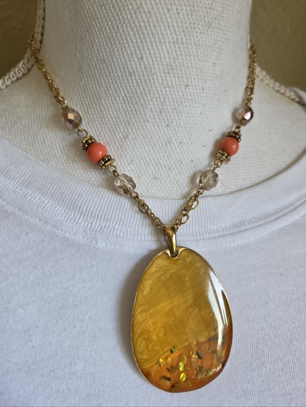 vintage kenneth cole kc yellow amber resin egg teardrop pendant necklace